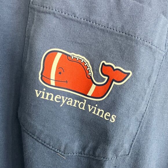 Vineyard Vines Men's Classic Blue Long Sleeve Tee Football Theme XS #711 - Picture 2 of 6